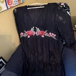 Shein Curve Black Lace Dress with Floral Design